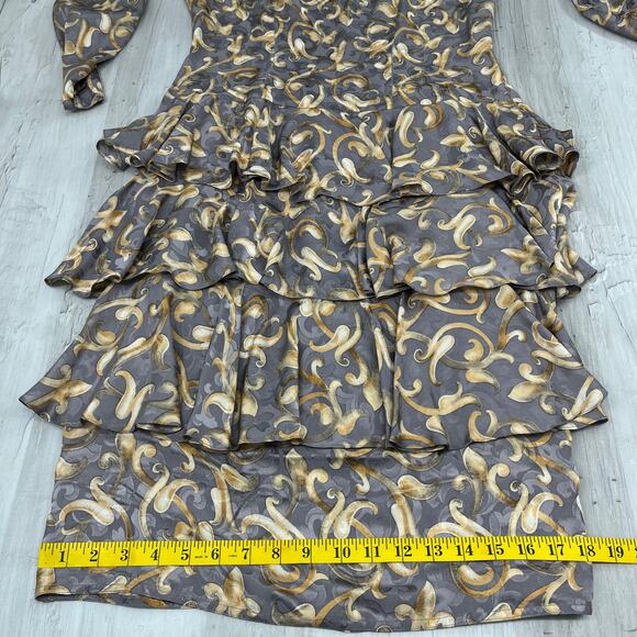 Maggy London Jeannene Booher Silk Long Sleeve Ruffle Fancy 80s Vintage Dress 10 - Picture 11 of 12